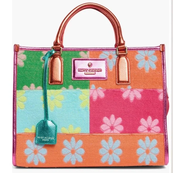 Kurt Geiger Multicolor Floral Patchwork Tote with Metallic Trim - Picture 1 of 5